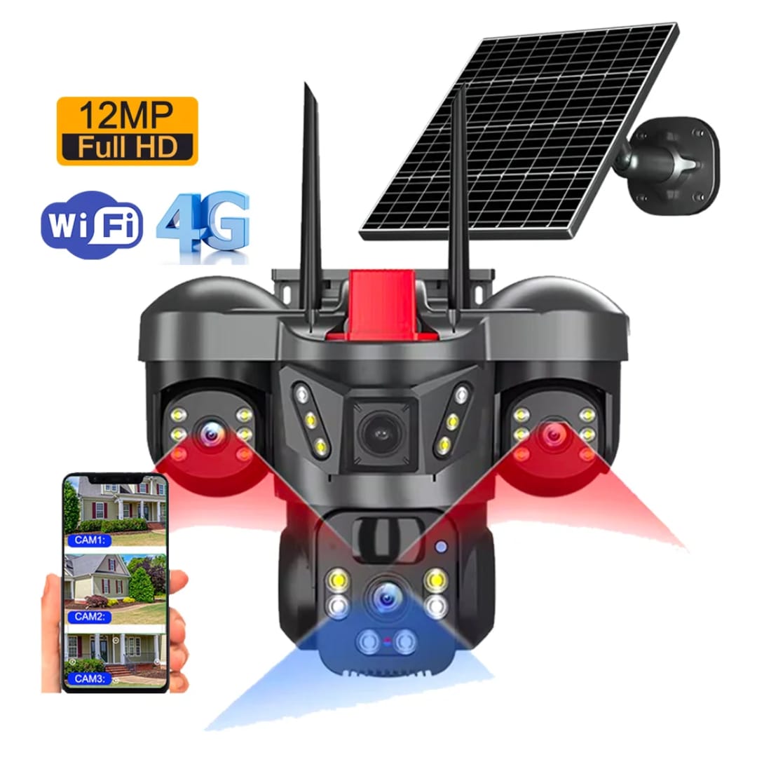 12MP Triple-Lens Solar PTZ Security Camera (4G & Wi-Fi)
