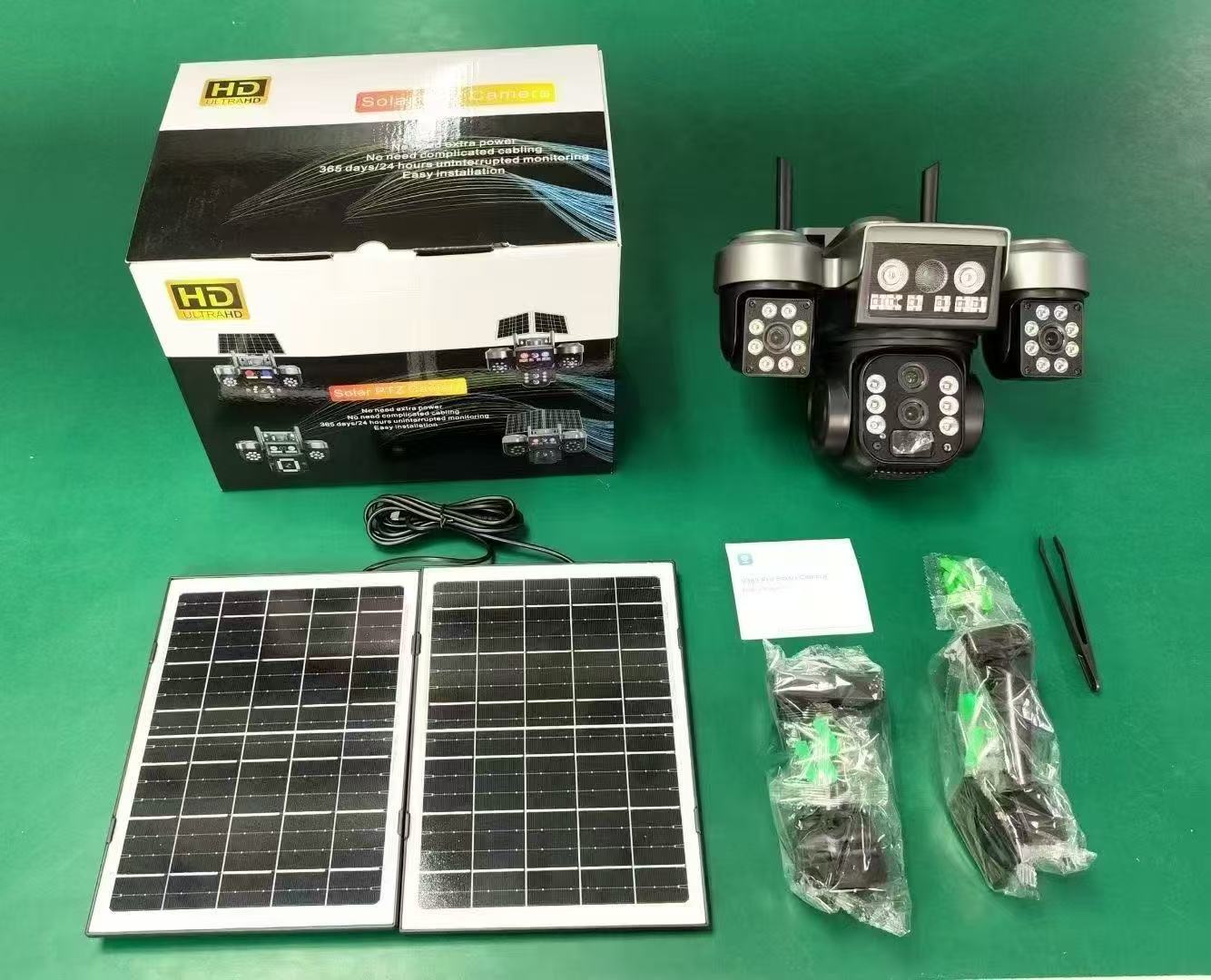 🌸🌸 V380pro 4G Triple lens Dual pannel Security Solar cameras